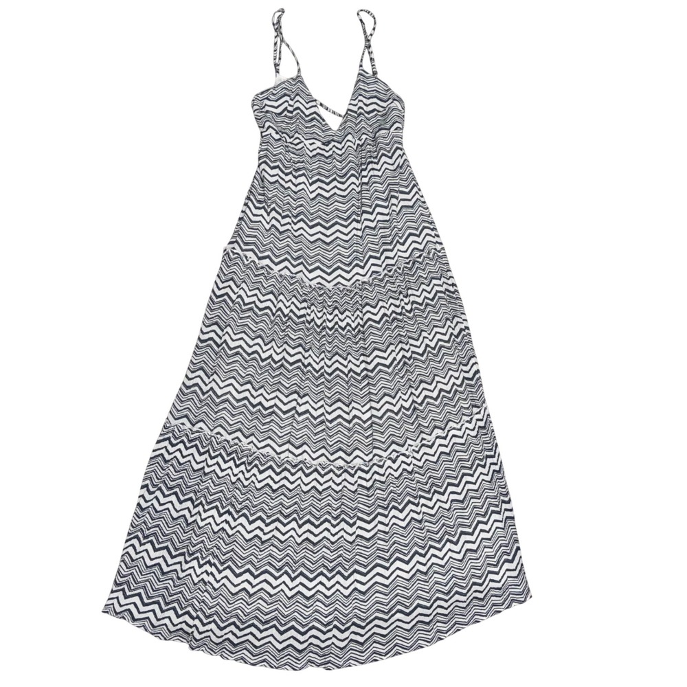 Billabong Sun Lovin Slate Blue Chevron Maxi Dress Empire Waist Spaghetti Strap L - Picture 1 of 16